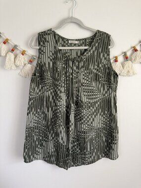 Laura Bianchi 100% Linen Made In Italy Green Leaf Sleeveless Tank Top Coastal XL